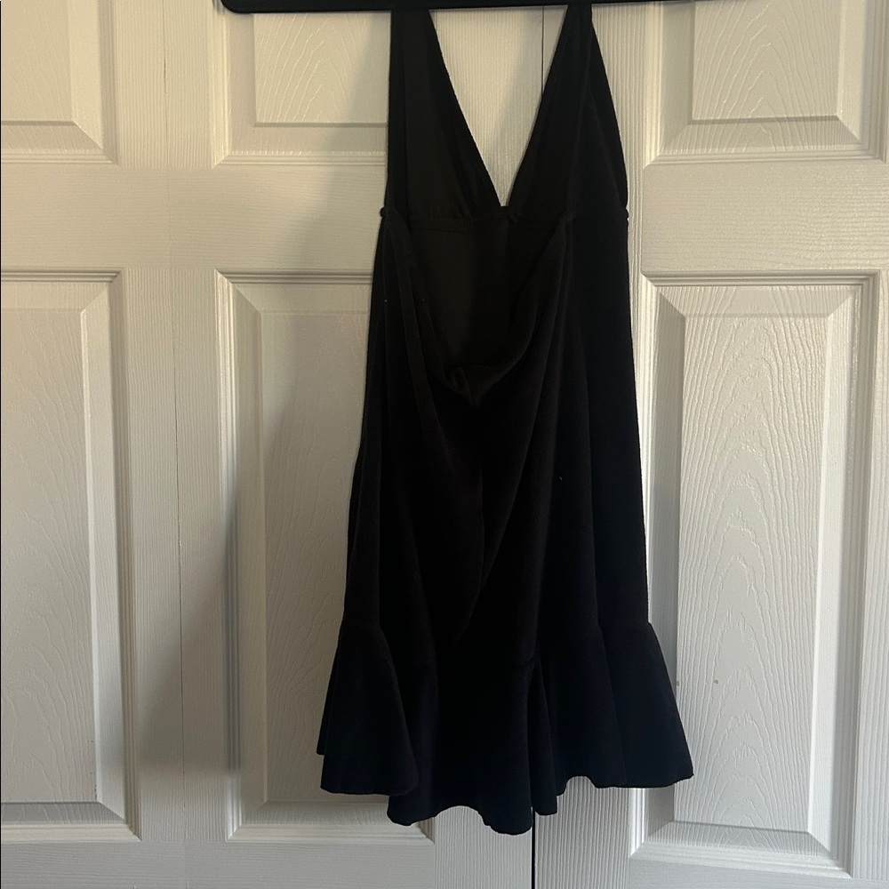 Ralph Lauren Black Halter terry cloth cover up with Ruffle Hem - Picture 3 of 4